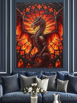 Artmeg Kırmızı Ateşli Ejderha Detay Dekoratif Kanvas - Mdf Ahşap Tablo