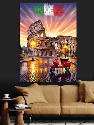 Artmeg Italya Venedik Manzarası Çizim Dekoratif Kanvas - Mdf Ahşap Tablo