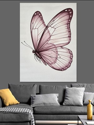 Artmeg Pembe Kanatlı Kelebek Uçuşu Dekoratif Kanvas - Mdf Ahşap Tablo