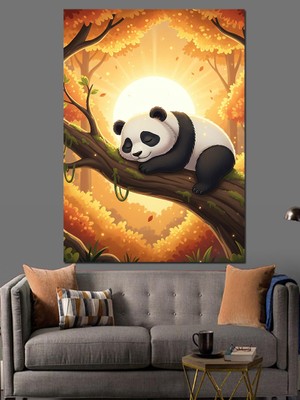 Artmeg Ağaç Üstünde Panda Yavrusu Dekoratif Kanvas - Mdf Ahşap Tablo