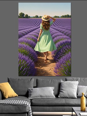 Artmeg Lavanta Tarlasında Kadın Dekoratif Kanvas - Mdf Ahşap Tablo