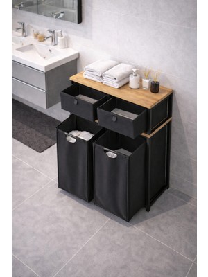 Miyuhome Metal Kızaklı Çamaşır Sepeti 80 lt Kumaş Malzeme ile Büyük Boy Pratik Depolama Çözümü