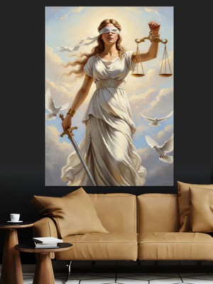 Tablomega Adalet Terazisi Tutan Kadın Dekoratif Kanvas - Mdf Ahşap Tablo