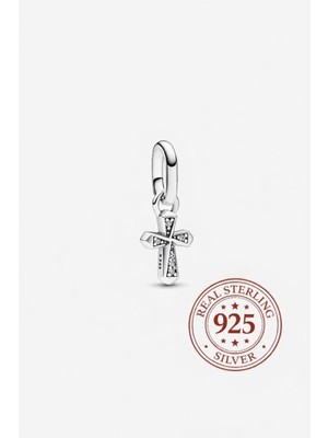 Poseidons Jewellery S925 Me Işıltılı Haç Mini Sallantılı Charm