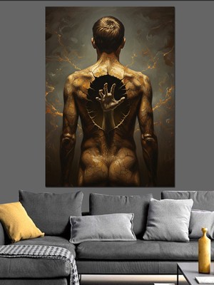 Tablomega Bronz Heykeli Oturan Adam Dekoratif Kanvas - Mdf Ahşap Tablo