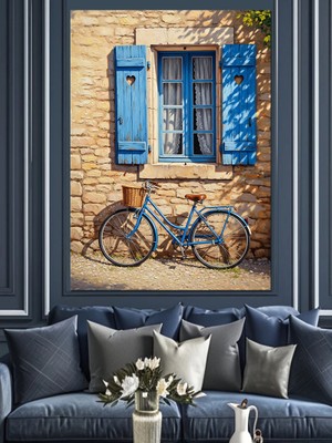 Karizma Tablo Bisikletli Pencere Önü Manzarası Dekoratif Kanvas - Mdf Ahşap Tablo