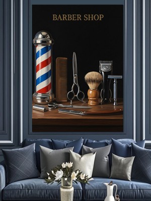 Artmeg Berber Dükkanı Vintage Sandalye Dekoratif Kanvas - Mdf Ahşap Tablo