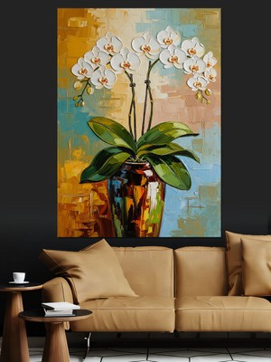 Artmeg Orkide Çiçekleri Yağlı Boya Dekoratif Kanvas - Mdf Ahşap Tablo