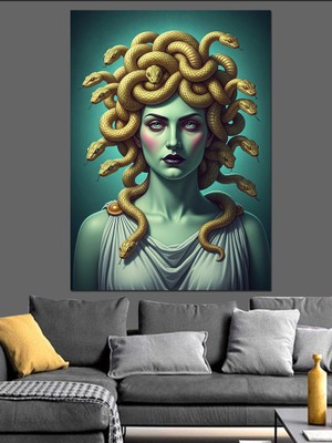 Karizma Tablo Yılan Saçlı Medusa Heykeli Dekoratif Kanvas - Mdf Ahşap Tablo