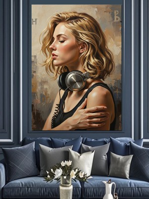 Artmeg Kahverengi Saçlı Çekici Kadın Dekoratif Kanvas - Mdf Ahşap Tablo