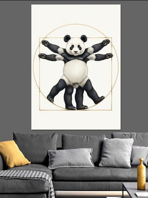 Tablomega Sanat Panda Minimalist Daire Tasarımı Dekoratif Kanvas - Mdf Ahşap Tablo