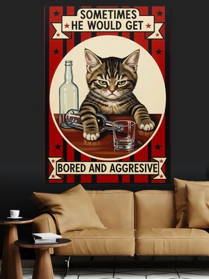 Artmeg Sevimli Kedi Pin-Up Posteri Dekoratif Kanvas - Mdf Ahşap Tablo