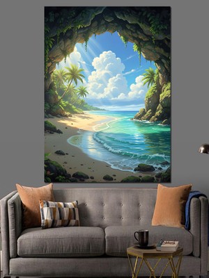 Karizma Tablo Sahil Gizli Giriş Dekoratif Kanvas - Mdf Ahşap Tablo