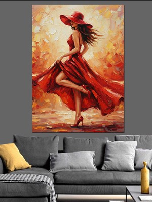 Tablomega Kırmızı Elbiseli Kadın Dekoratif Kanvas - Mdf Ahşap Tablo