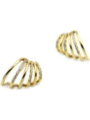 Remstdrk Taşlı Kıvrımlı Küpe - Altın