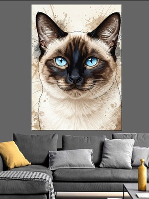 Artmeg Siyam Kedisi Mavi Gözler Dekoratif Kanvas - Mdf Ahşap Tablo