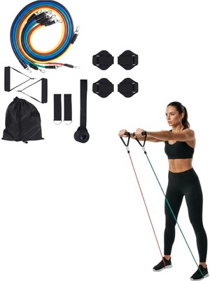 HERŞEYBURDAMODA 11 Parça Çok Fonksiyonlu Kapı Arkası Egzersiz Bandı Ev Tipi Spor Seti