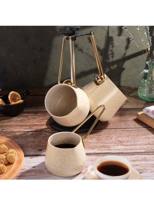 PremiumPort 4 Parça Krem Cezve Seti (300-500-750 Ml) ve Stand ile Tamamlayan Şıklık