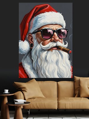 Karizma Tablo Noel Baba Portresi Gülen Dekoratif Kanvas - Mdf Ahşap Tablo