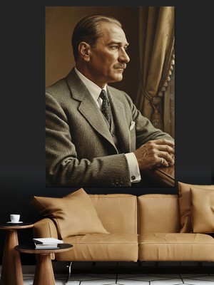 Artmeg Klasik Takım Elbiseli Atatürk Dekoratif Kanvas - Mdf Ahşap Tablo