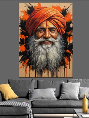 Tablomega Türbanlı Sakallı Bilge Adam Dekoratif Kanvas - Mdf Ahşap Tablo
