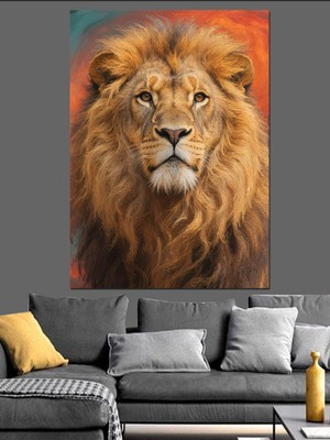 Artmeg Yeleli Aslan Başı Portresi Dekoratif Kanvas - Mdf Ahşap Tablo