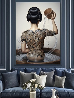 Artmeg Sırtı Dönük Dövme Figürü Dekoratif Kanvas - Mdf Ahşap Tablo