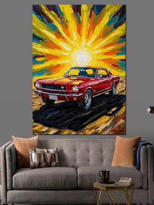 Artmeg Kırmızı Araba Sunset Sürüş Dekoratif Kanvas - Mdf Ahşap Tablo
