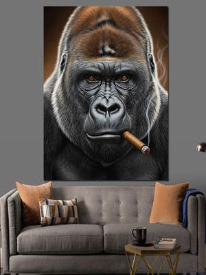 Tablomega Puro Içen Goril Iş Adamı Dekoratif Kanvas - Mdf Ahşap Tablo