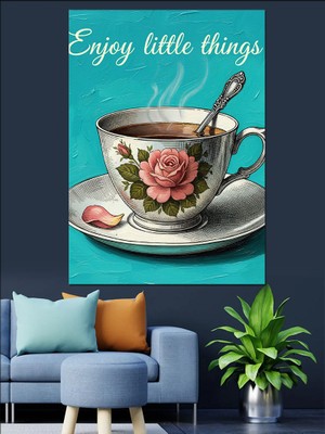 Artmeg Vintage Çay Saati Kupası Dekoratif Kanvas - Mdf Ahşap Tablo