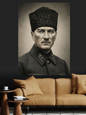 Artmeg Fesli Mustafa Kemal Atatürk Dekoratif Kanvas - Mdf Ahşap Tablo