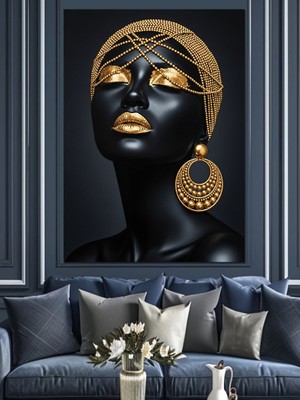 Karizma Tablo Siyah Tenli Afrika Kadın Dekoratif Kanvas - Mdf Ahşap Tablo