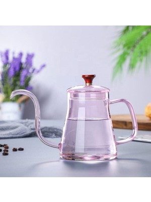 PremiumPort Ateşe Dayanıklı Cam Borosilikat Kettle Ibrik 600 ml Pembe