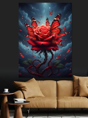 Artmeg Kırmızı Güllü Kalp Anatomisi Dekoratif Kanvas - Mdf Ahşap Tablo