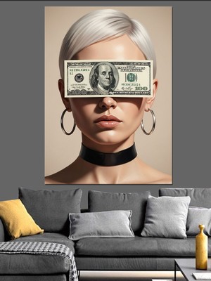 Tablomega Gözleri Bantlı Dolar Banknotu Dekoratif Kanvas - Mdf Ahşap Tablo