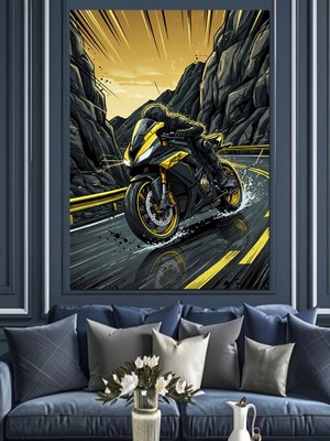 Tablomega Dağlık Yolda Motosiklet Gezintisi Dekoratif Kanvas - Mdf Ahşap Tablo