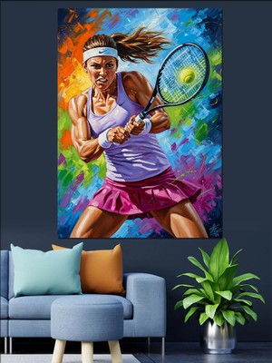 Artmeg Tenis Oynayan Sporcu Kadın Dekoratif Kanvas - Mdf Ahşap Tablo