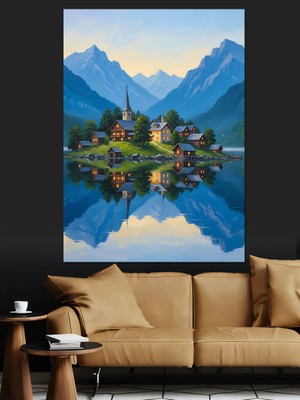 Karizma Tablo Yansımalı Dağ Gölü Manzarası Dekoratif Kanvas - Mdf Ahşap Tablo