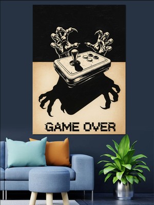 Artmeg Game Over Joystik Dekoratif Kanvas - Mdf Ahşap Tablo