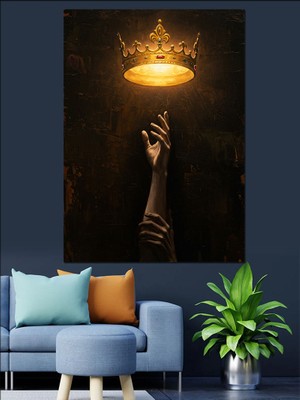 Artmeg Işıltılı Kral Tacı ve Eller Dekoratif Kanvas - Mdf Ahşap Tablo