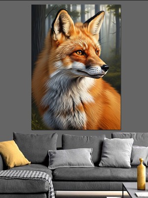 Karizma Tablo Tilki Hayvan Portresi Dekoratif Kanvas - Mdf Ahşap Tablo