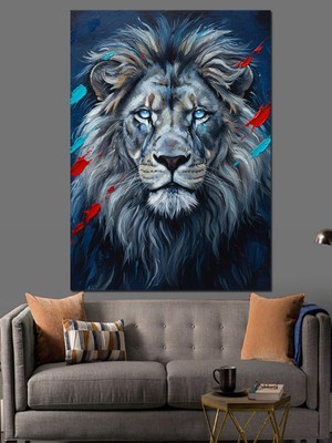 Artmeg Kükreyen Mavi Aslan Portresi Dekoratif Kanvas - Mdf Ahşap Tablo