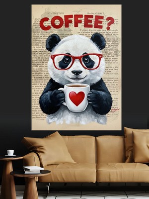 Artmeg Kalpli Panda Ayı Portresi Dekoratif Kanvas - Mdf Ahşap Tablo