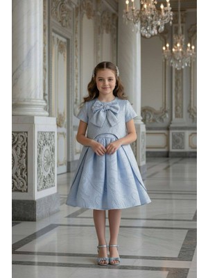 Kabarık Etekli Uzun Ceketli Kız Çocuk Mavi Abiye Takım