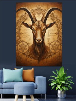 Tablomega Keçi Boynuzları Eski Kahverengi Resim Dekoratif Kanvas - Mdf Ahşap Tablo