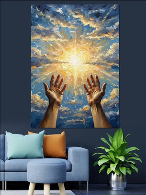 Artmeg Güneşe Uzanan Eller Dua Dekoratif Kanvas - Mdf Ahşap Tablo