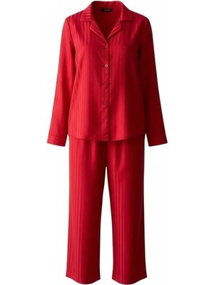 Mjamass Kırmızı Dokulu Saten Pijama Takımı
