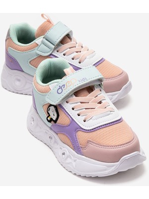 Ccway Çocuk Cırtlı Işıklı Anorak Spor Ayakkabı 26-30 Pudra Suyeşili