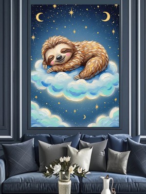 Tablomega Bulutlarda Uyuyan Tembel Hayvan Dekoratif Kanvas - Mdf Ahşap Tablo