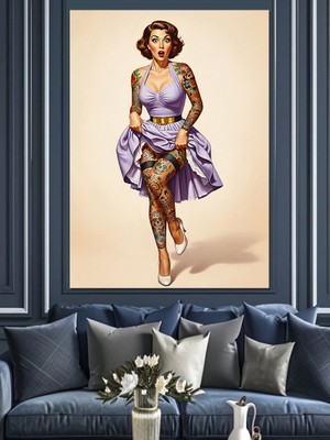 Tablomega Mor Elbiseli Dans Eden Kadın Dekoratif Kanvas - Mdf Ahşap Tablo